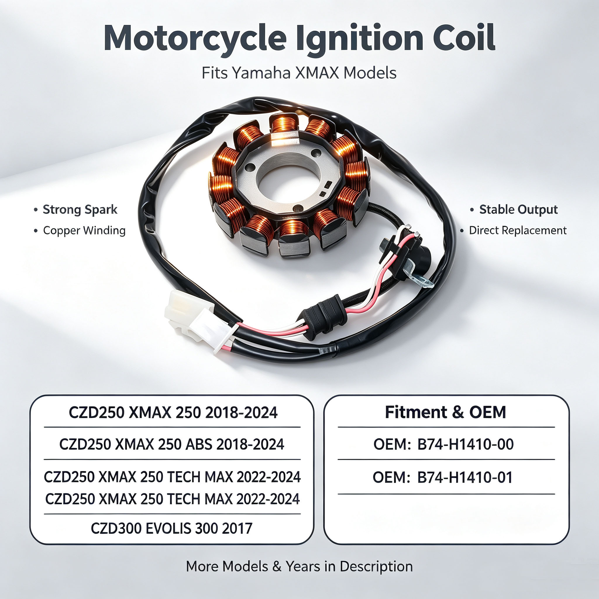 Xmax Tech Max Accessories - Motorrad-Zündspule Statorspule für Yamaha MWD300 TRICITY