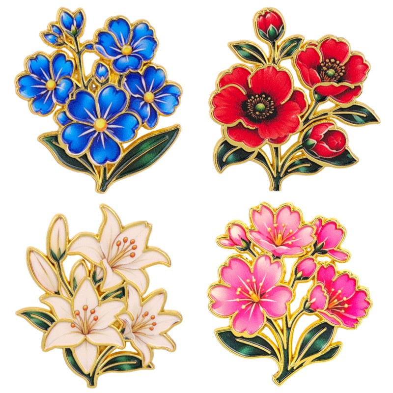 Vintage Tech Accessories - Niedliche Vintage Bunte Blumen-Emaille-Anstecknadel Lilie Kirsche